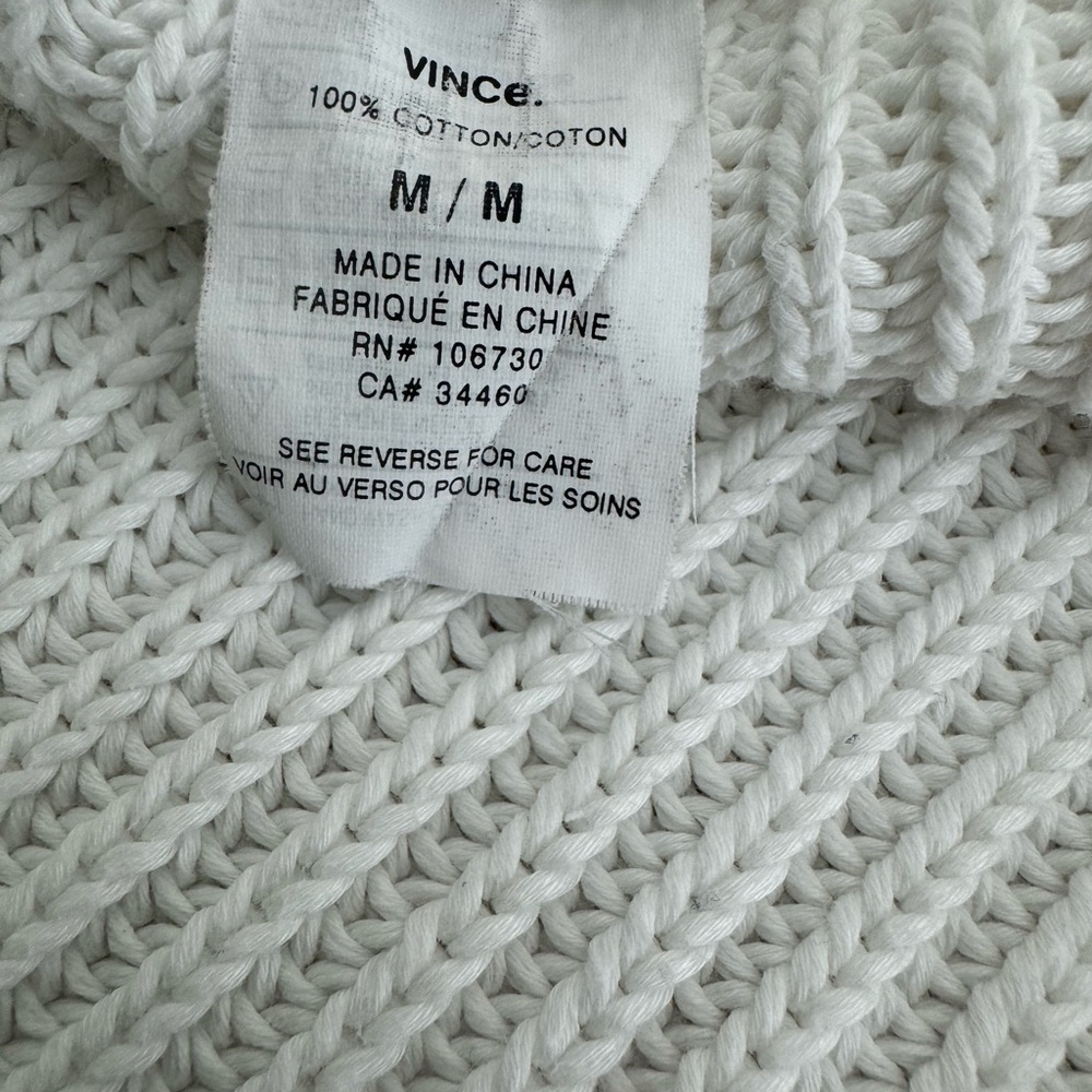 Vince White Textured Ribbed Scoop Back‎ Knit Round Hem Sweater Size Medium - Picture 5 of 8